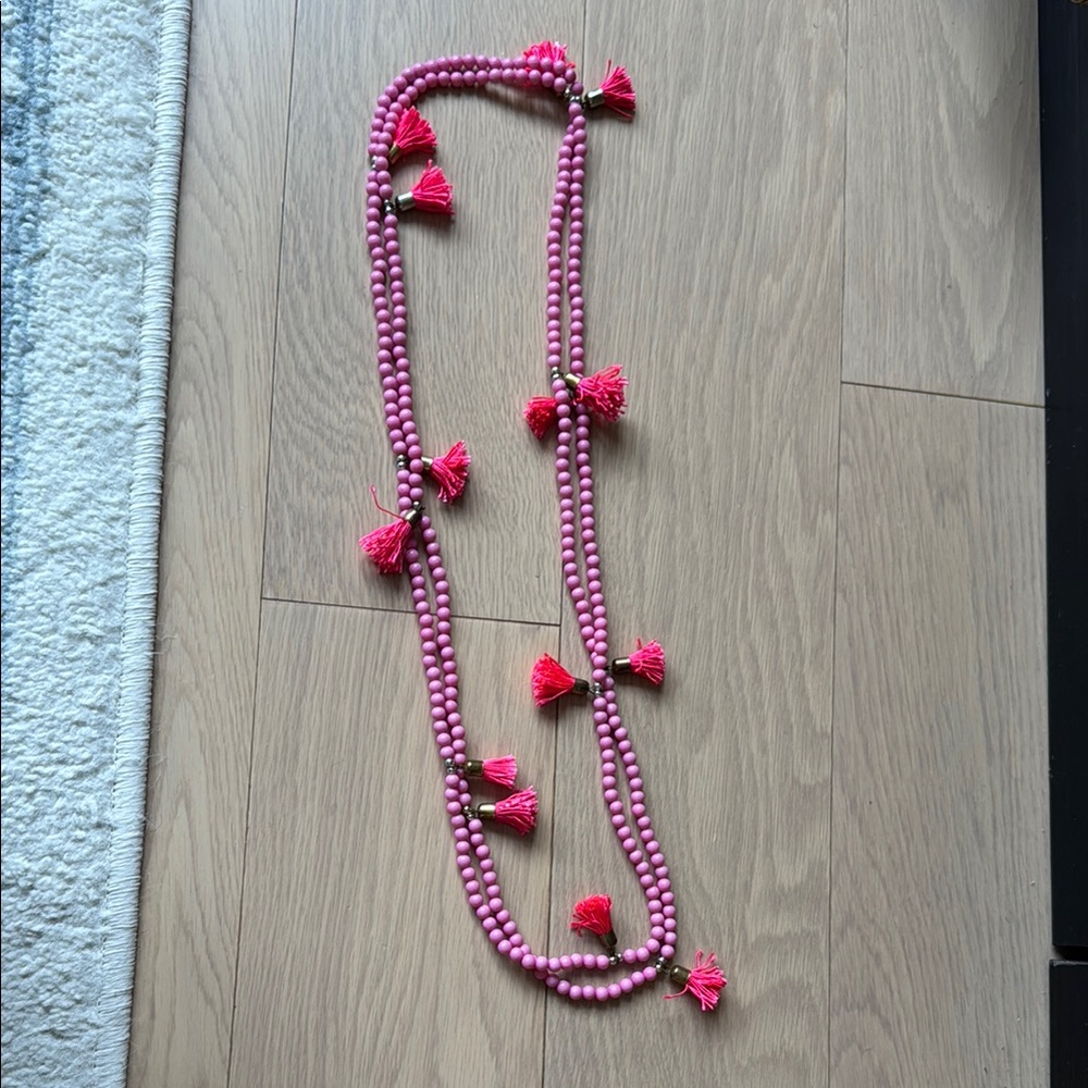 Pink Beaded Necklace with Tassels